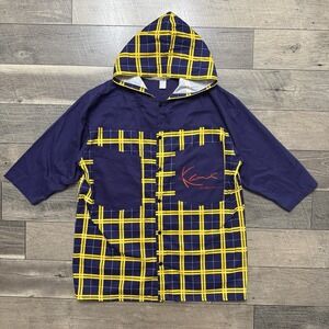 VTG Karl Kani Hooded Jacket Yellow Navy Plaid Streetwear Hip Hop 90s Mens S/M